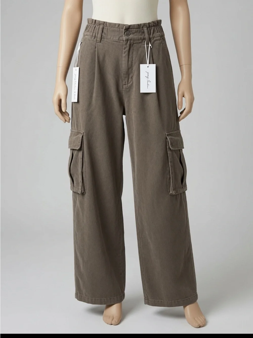 Young Fabulous & Broke Cropped Wide-Leg Cargo Pants in Olive